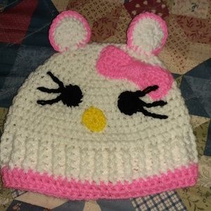 Handmade crocheted hello kitty hat